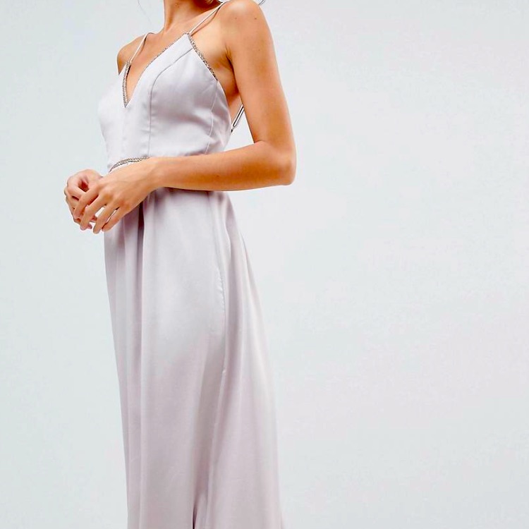 Silver Gray Dress With Beaded Embellishments